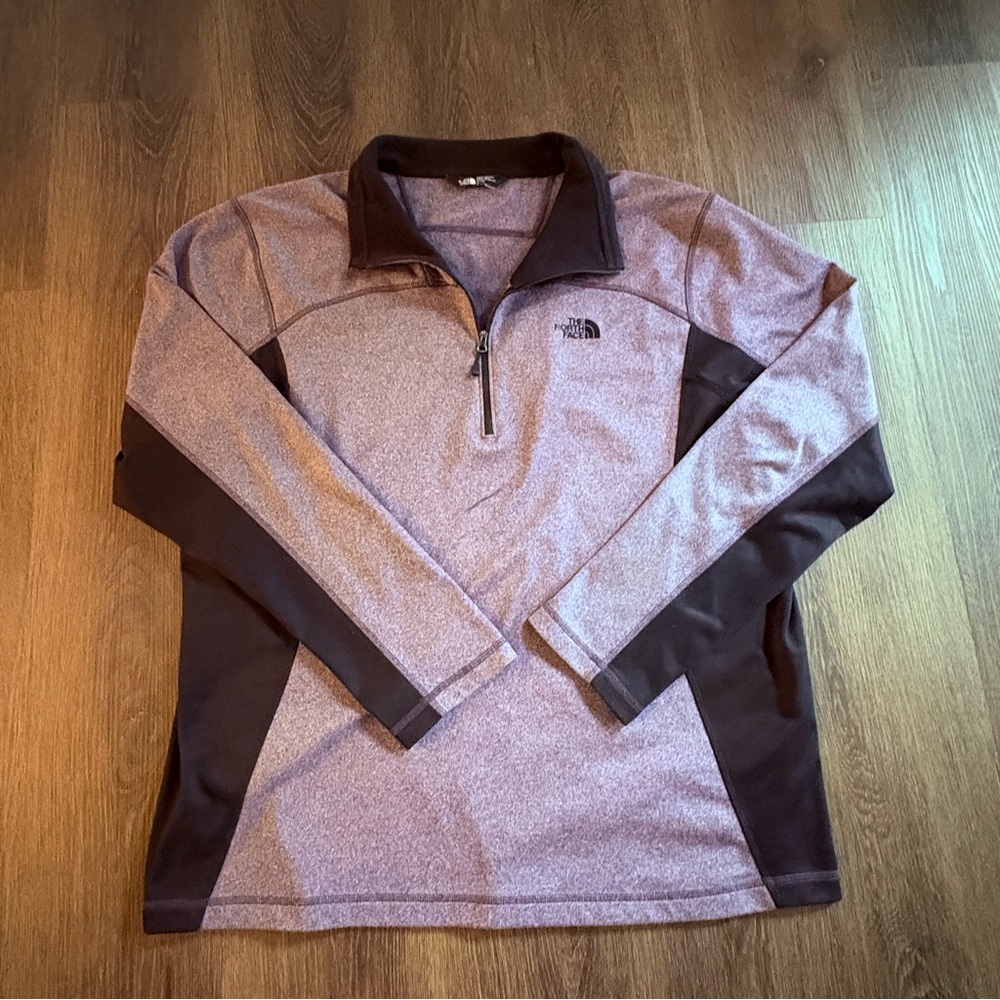 The North Face Mens Fleece Jacket Gray Black Color Block Quarter Zip Collared XL